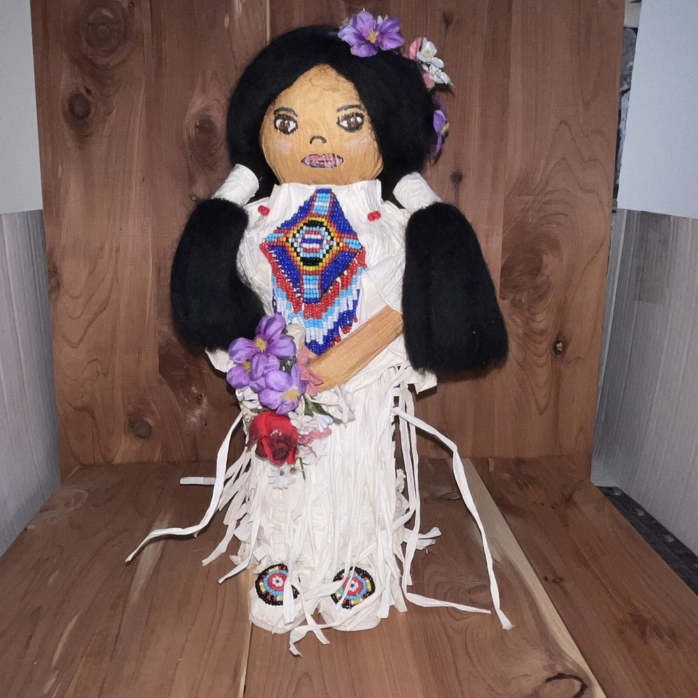 Handmade Native American Girl Doll, Beaded 11.5"